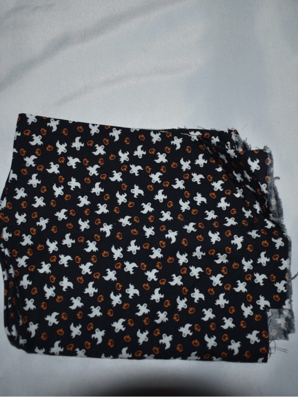 Halloween Ghost Print Cotton Fabric - Black with White & Orange